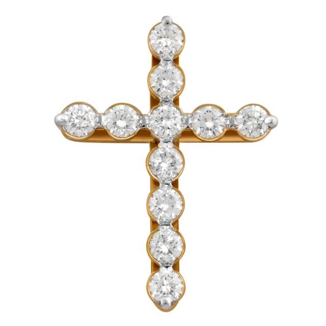Кулон крест из жёлтого золота с бриллиантами (036117)