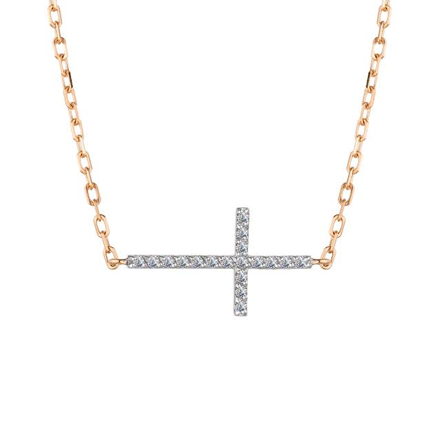 Колье крест из красного золота с бриллиантами (048736)
