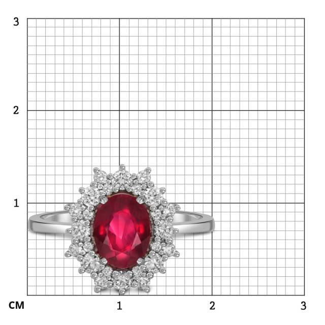 Кольцо из белого золота с бриллиантами и рубином (055541)