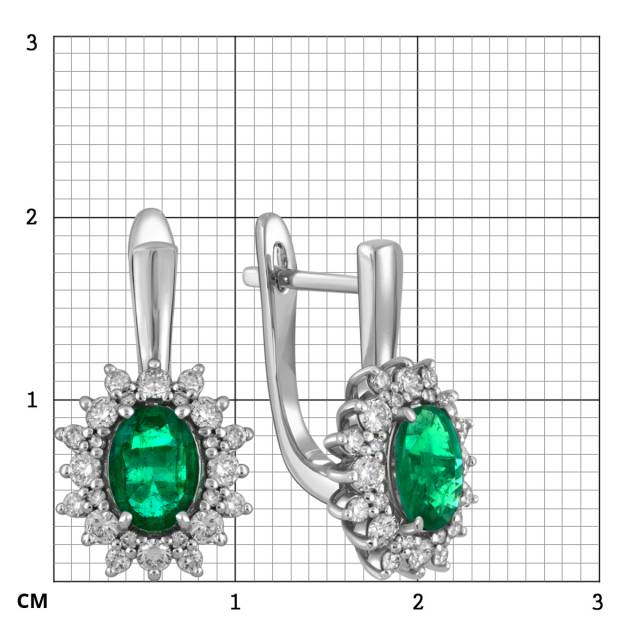 Серьги из белого золота с бриллиантами и изумрудами (055525)