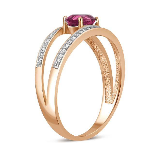 Кольцо из красного золота с бриллиантами и родолитом (045513)