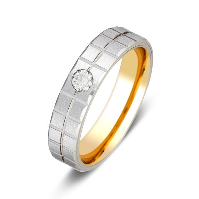 Обручальное кольцо из комбинированного золота с бриллиантом  Tiamo (014956)
