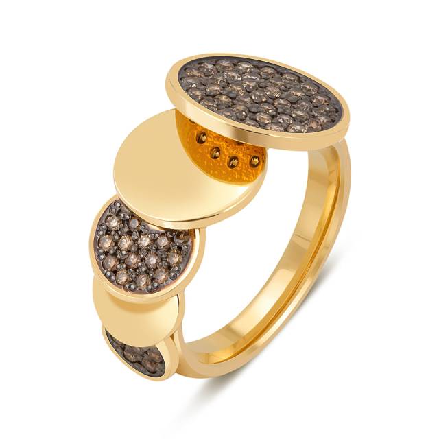 Кольцо из жёлтого золота с коричневыми бриллиантами (040547)
