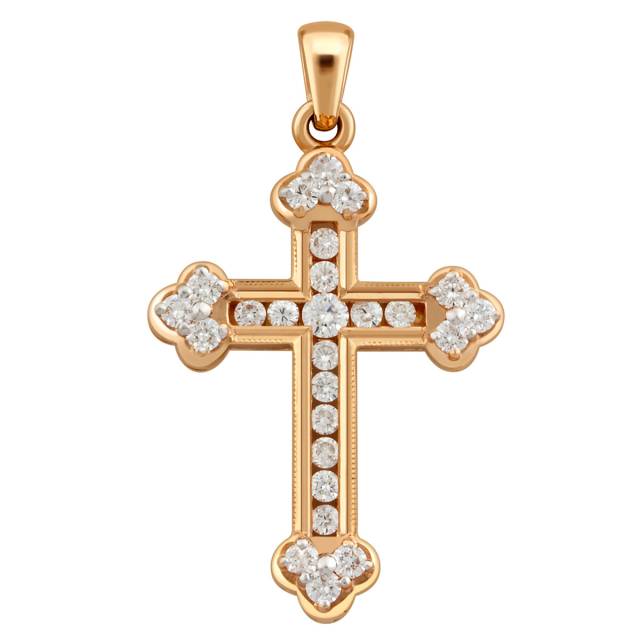 Кулон крест из красного золота с бриллиантами (036126)