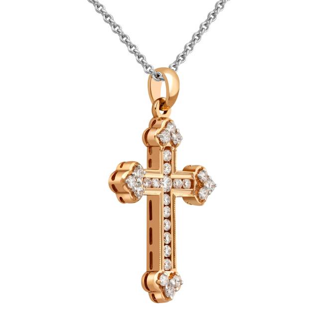 Кулон крест из красного золота с бриллиантами (036126)