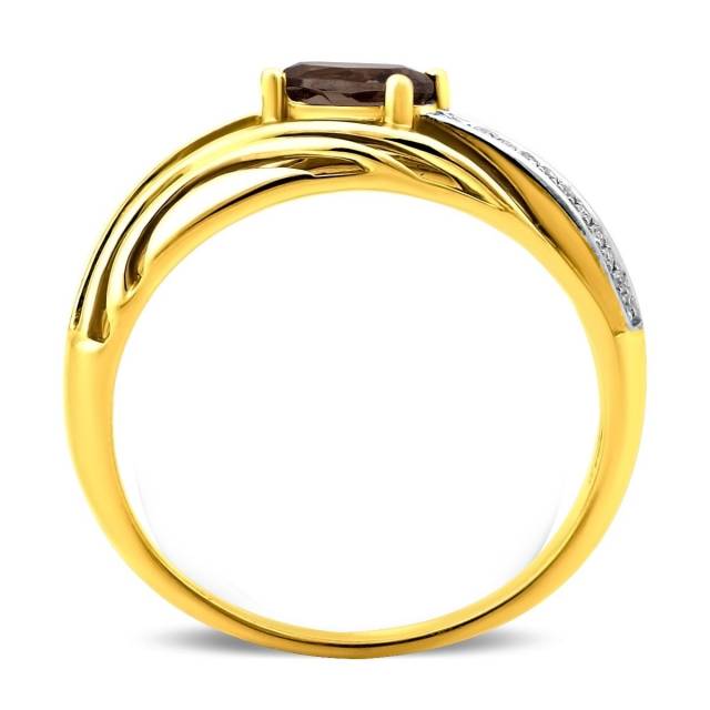 Кольцо из жёлтого золота с бриллиантами и дымчатым кварцем (011472)
