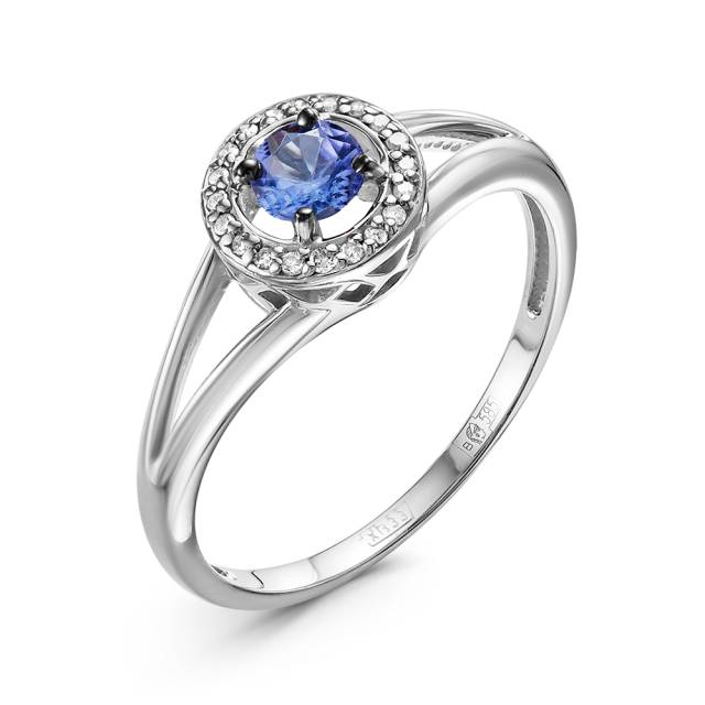 Кольцо из белого золота с бриллиантами и танзанитами (060468)