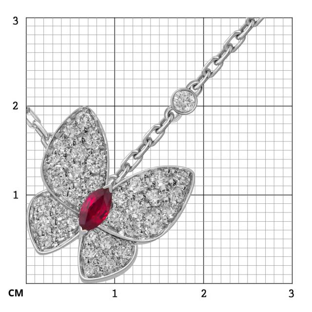Колье из белого золота с бриллиантами и розовым сапфиром "Бабочки" (055153)