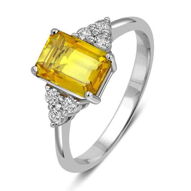 Кольцо из белого золота с бриллиантами и жёлтым сапфиром (055721)