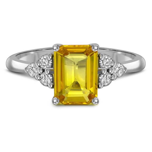 Кольцо из белого золота с бриллиантами и жёлтым сапфиром (055721)