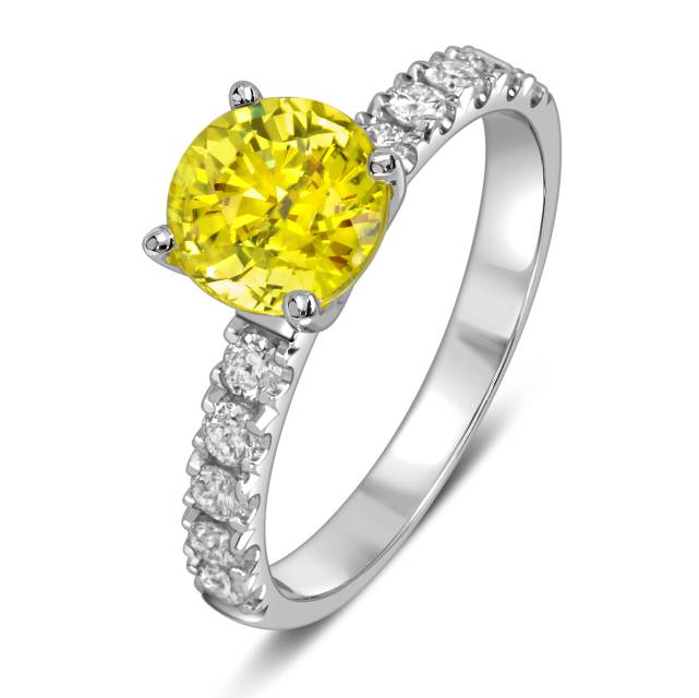 Помолвочное кольцо из белого золота с жёлтым сапфиром и бриллиантами (061114)