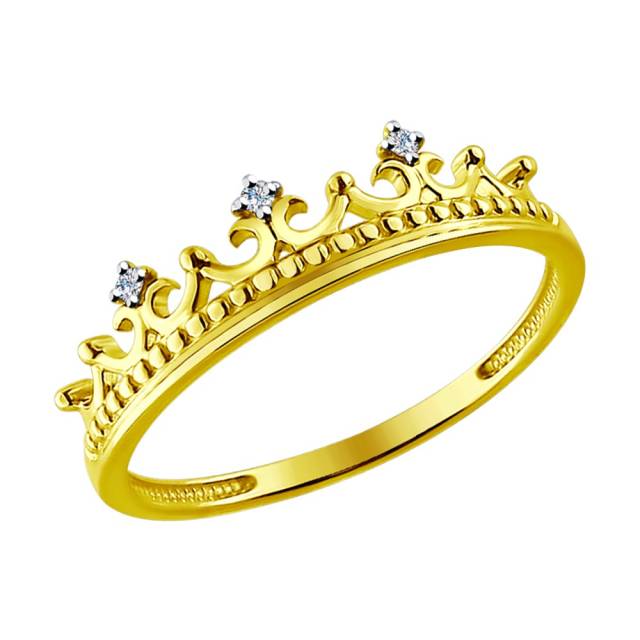 Кольцо "Корона" из жёлтого золота с бриллиантами (041602)