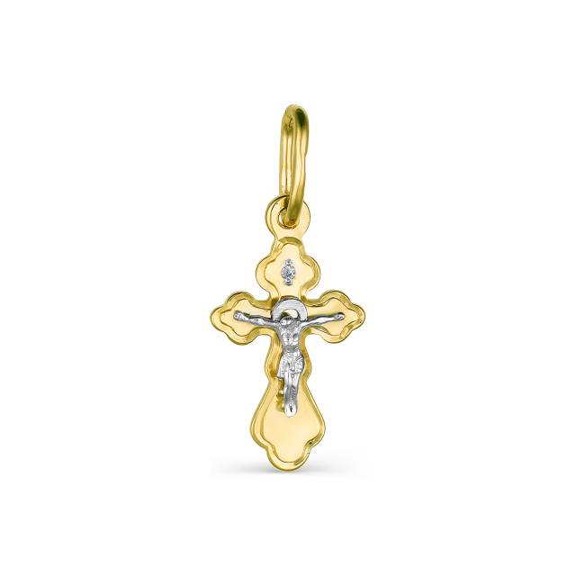 Кулон крест из комбинированного золота с бриллиантом (042144)