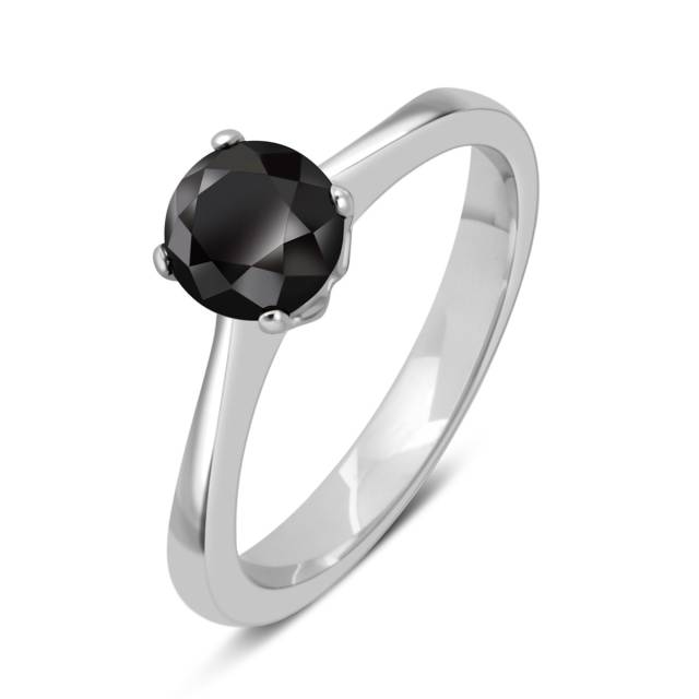 Помолвочное кольцо из белого золота с чёрным бриллиантом (041775)