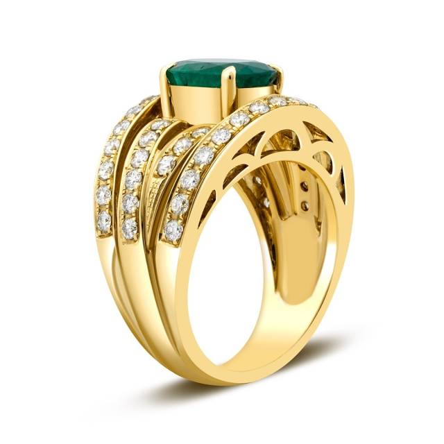 Кольцо из жёлтого золота с бриллиантами и изумрудом (018464)