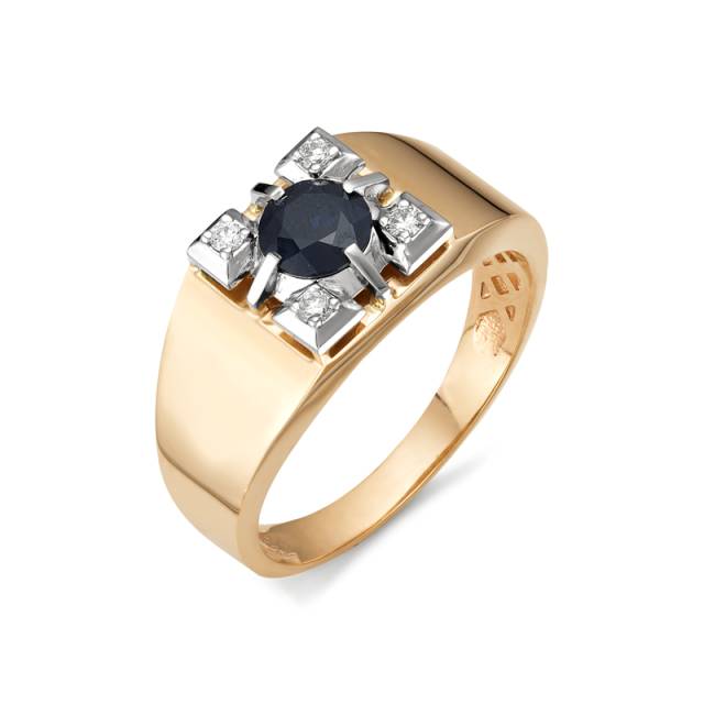 Мужское кольцо с бриллиантами и сапфиром (036210)