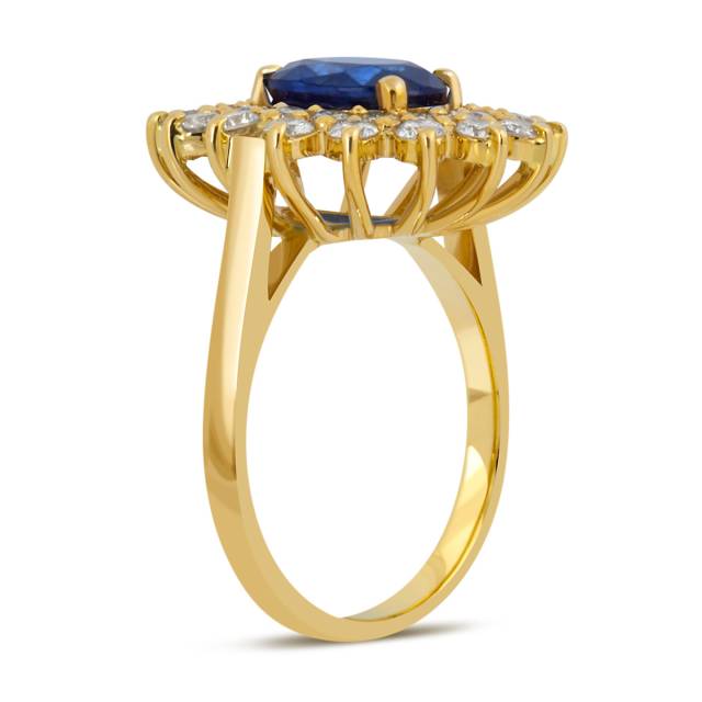 Кольцо из жёлтого золота с бриллиантами и сапфиром (039827)