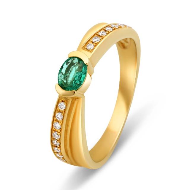 Кольцо из жёлтого золота с бриллиантами и изумрудом (015231)