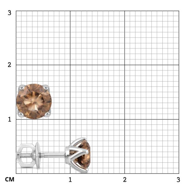 Серьги пусеты из белого золота с коньячными бриллиантами (048166)