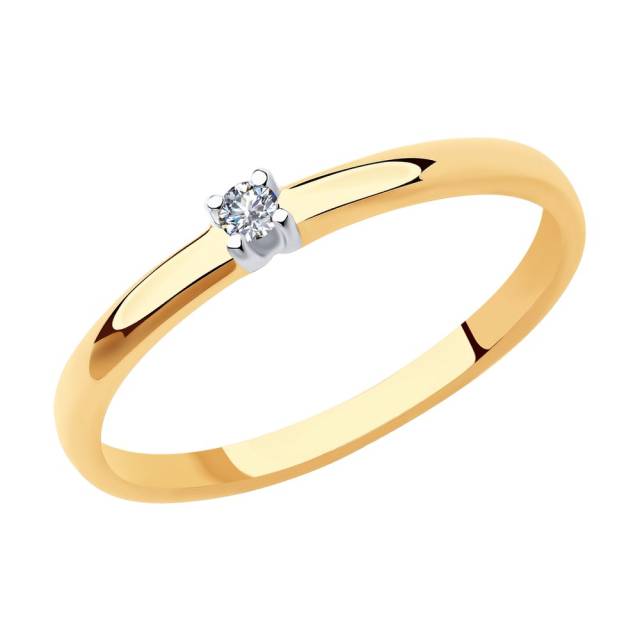 Помолвочное кольцо из красного золота с бриллиантом (042885)