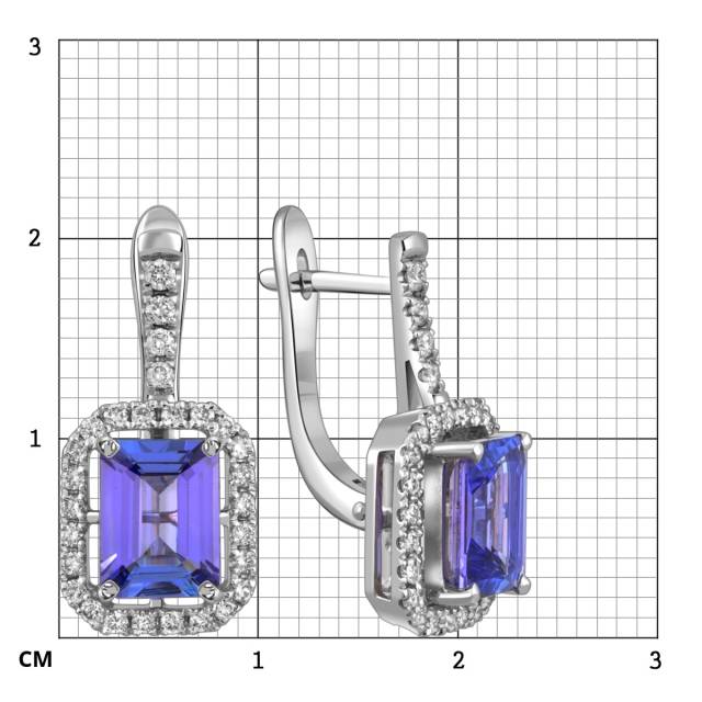 Серьги из белого золота с бриллиантами и танзанитами (054475)