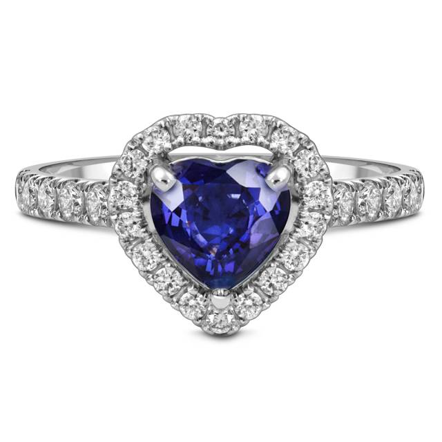 Помолвочное кольцо из белого золота с бриллиантами и танзанитом "Сердце" (063712)
