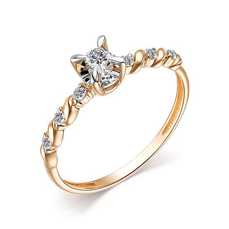 Помолвочное кольцо из красного золота с бриллиантами (053686)