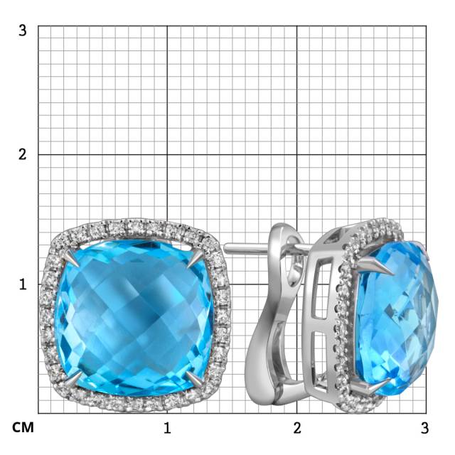 Серьги из белого золота с бриллиантами и топазом (055058)