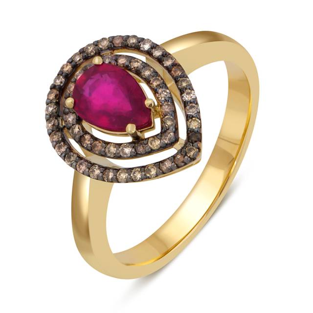 Кольцо из жёлтого золота с бриллиантами и рубином (046180)