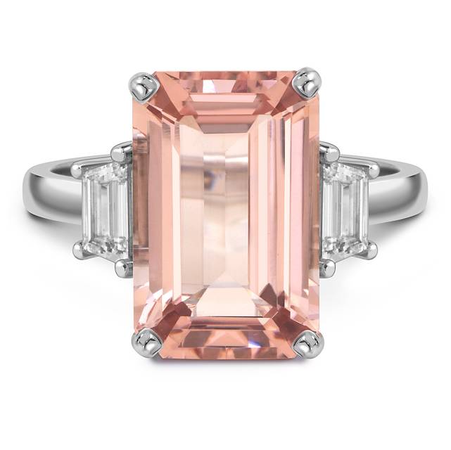 Кольцо из белого золота с бриллиантами и розовым турмалином (054508)
