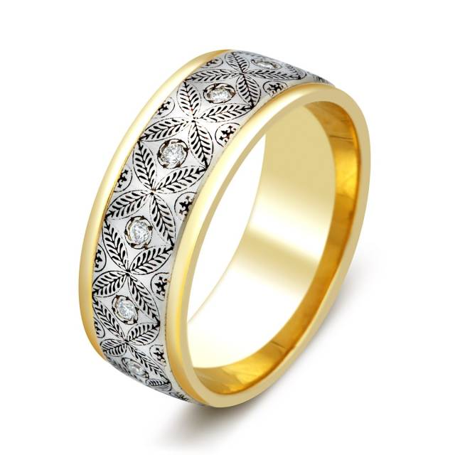 Обручальное кольцо из комбинированного золота с бриллиантами (003878)
