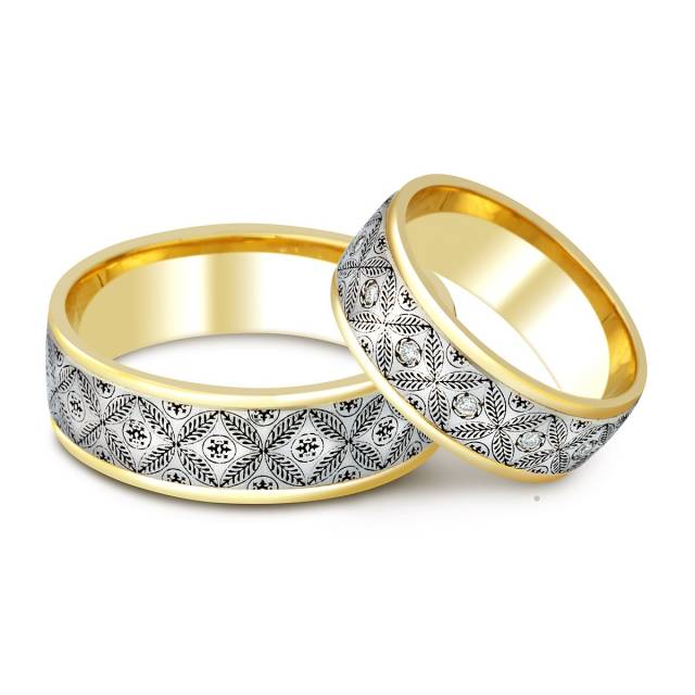 Обручальное кольцо из комбинированного золота с бриллиантами (003878)