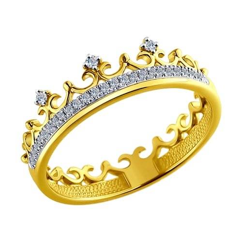 Кольцо "Корона" из жёлтого золота с бриллиантами (036341)