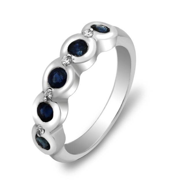 Кольцо из белого золота с бриллиантами и сапфиром (022347)