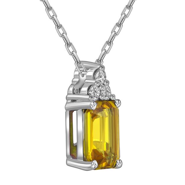 Колье из белого золота с бриллиантами и жёлтым сапфиром (055723)