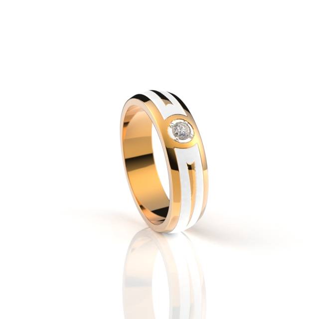 Обручальное кольцо из красного золота с бриллиантом и эмалью (038591)