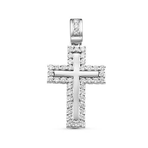 Кулон крест из белого золота с бриллиантами (044414)