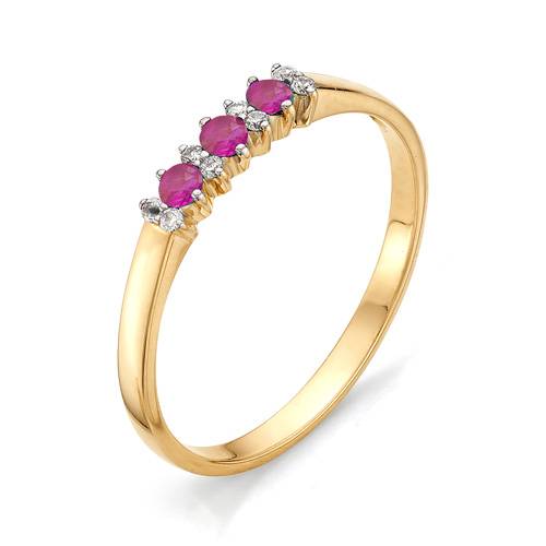 Кольцо из красного золота с бриллиантами и рубинами (031267)