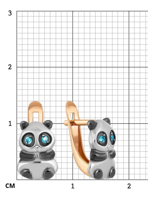 Детские серьги из комбинированного золота с фианитами "Панды" (046324)