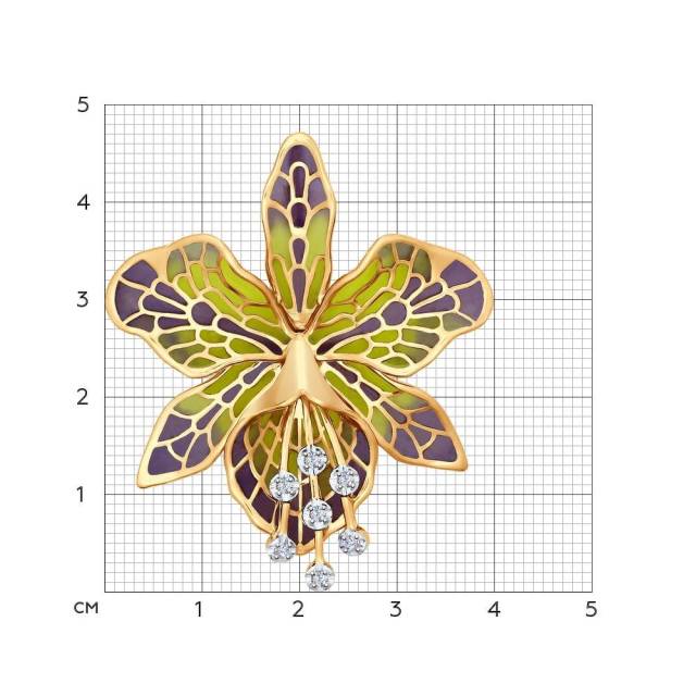 Брошь из красного золота с бриллиантами и эмалью (042913)