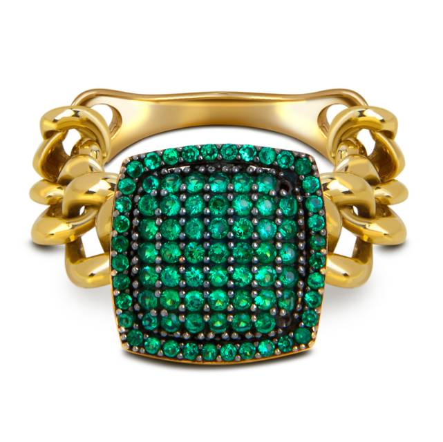 Кольцо из жёлтого золота с зелёными фианитами (057867)