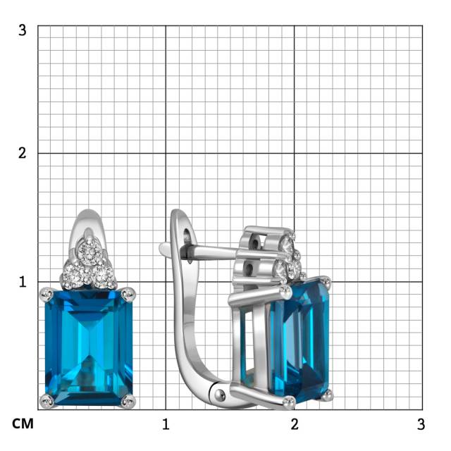Серьги из белого золота с бриллиантами и лондон топазом (057507)