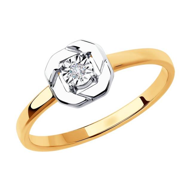 Кольцо из комбинированного золота с бриллиантом (046267)