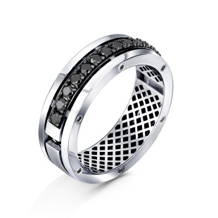 Обручальное кольцо из белого золота с чёрными бриллиантами (055414)