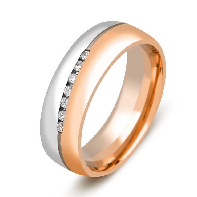 Обручальное кольцо из комбинированного золота с бриллиантами (010895)