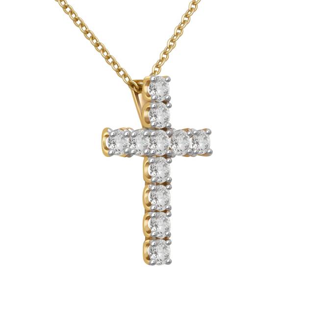 Колье крест из жёлтого золота с бриллиантами (038813)