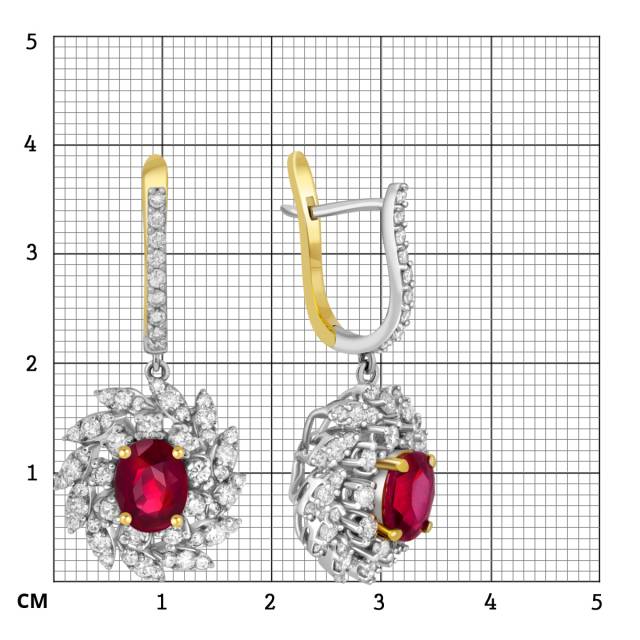 Серьги из комбинированного золота с бриллиантами и рубинами (047590)