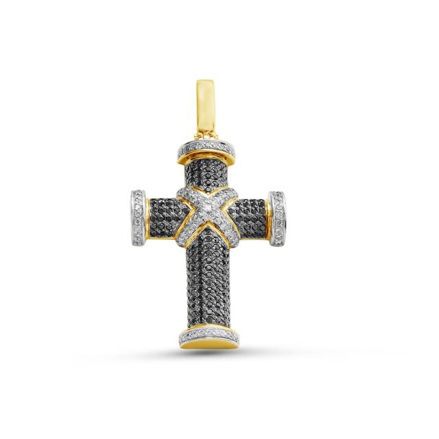 Кулон крест из жёлого золота с бриллиантами (058412)