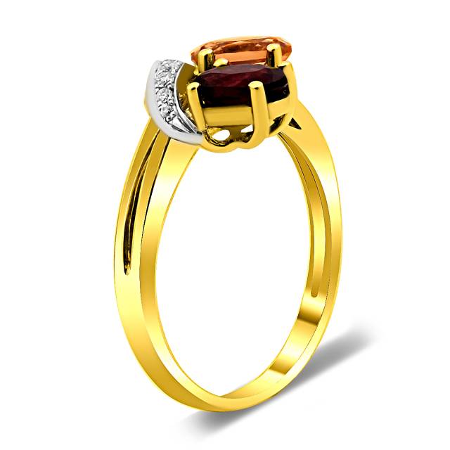 Кольцо из жёлтого золота с бриллиантами, гранатом и цитрином (019315)