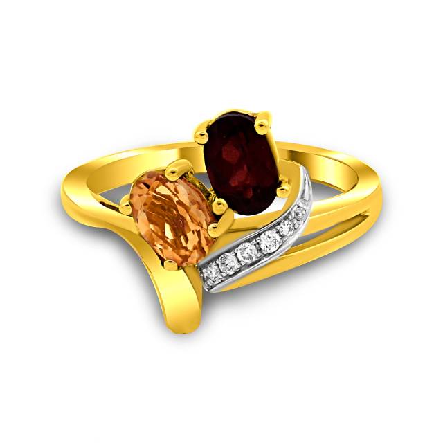 Кольцо из жёлтого золота с бриллиантами, гранатом и цитрином (019315)